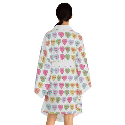 Colorful Heart Print Long Sleeve Kimono Robe