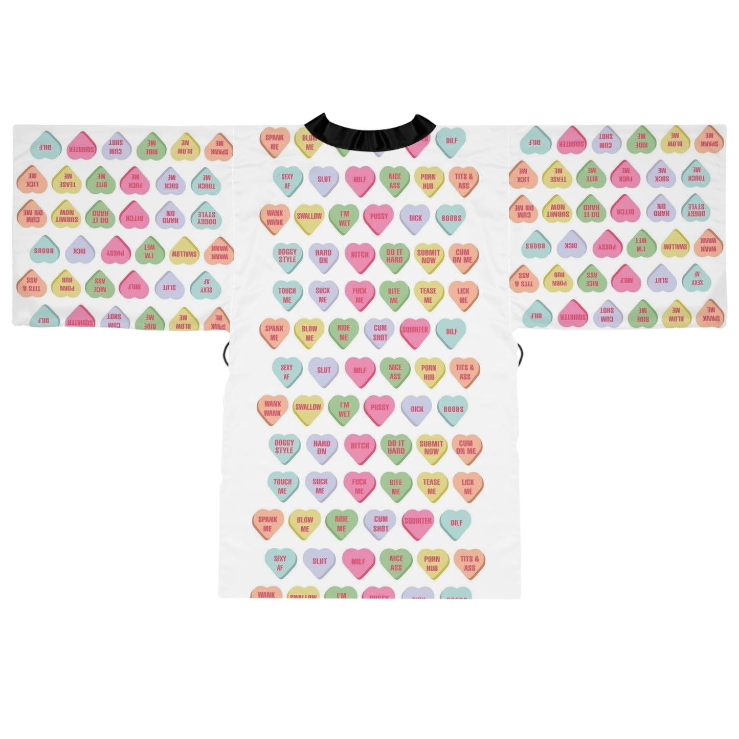 Colorful Heart Print Long Sleeve Kimono Robe