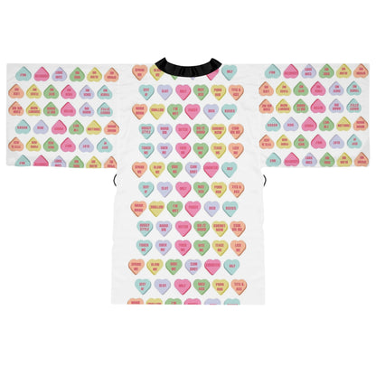 Colorful Heart Print Long Sleeve Kimono Robe