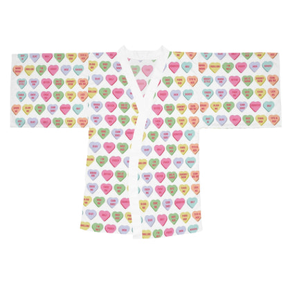 Colorful Heart Print Long Sleeve Kimono Robe