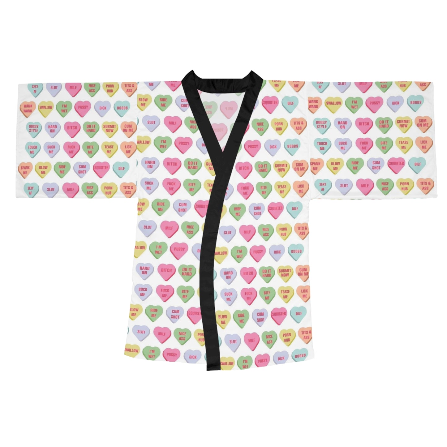 Colorful Heart Print Long Sleeve Kimono Robe
